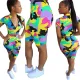 Summer Camou Print Two Piece Tight Shorts Set