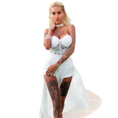 White Sexy Strapless Slit Evening Dress