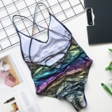 Print Halter One-Piece Swimwear with Belt