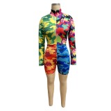 African Sexy Long Sleeve Camou Bodycon Rompers