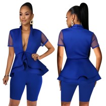 Sexy V-Neck Peplum Top and Shorts Set