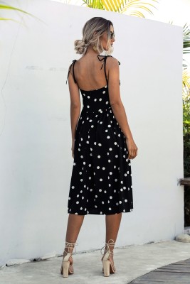 White and Black Polka Straps Long Dress