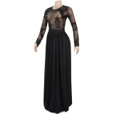 Black Sequins Keyhole Slit Long Evening Dress with Sleeves