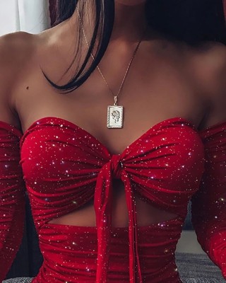 Sexy Sparkling Strapless Knot Mini Dress