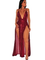 Sexy Sequins Straps Slit Long Party Dress