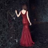 Sequins V-Neck Sleeveless Mermaid Evening Dress