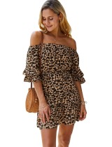 Summer Off Shoulder Leopard Short Dress