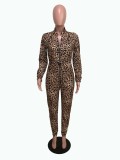 Leopard Long Sleeves Zipper Jumpsuit
