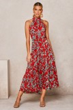 Print Elegant Long Dress with Scoop Neckline