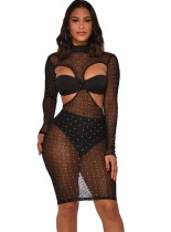 Sexy Cut Out Beaded Bodycon Dress with Underwear