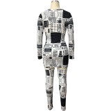 Print Deep-V Sexy Long Sleeve Bodycon Jumpsuit