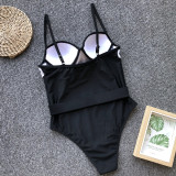 White and Black Straps One-Piece Swimwear