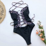 Sexy Lace Up Floral Halter Swimwear