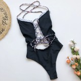 Sexy Lace Up Floral Halter Swimwear