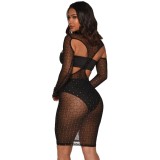 Sexy Cut Out Beaded Bodycon Dress with Underwear