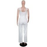 White Hollow Out Sexy Sleeveless Jumpsuit
