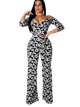 White and Black Print Wrapped Jumpsuit