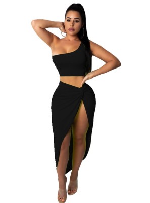 Party One Shoulder Top and Irregular Long Skirt