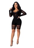 Sexy Lace Accent Long Sleeve Bodycon Rompers