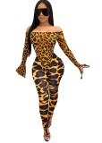 Leopard Off Shoulder Bodysuit and Legging Set