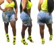 Blue Sexy Damaged Denim Shorts
