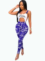Print Cut Out Sleeveless Bodycon Jumpsuit