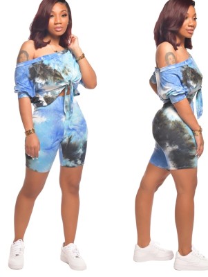 Summer Tie Dye Two Piece Knot Shorts Set