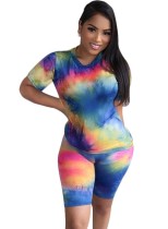 Summer Sexy Tie Dye Two Piece Shorts Set