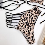 Print Leopard Cut Out Halter Swimwear