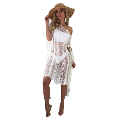 White Ripped Long Cover-Ups