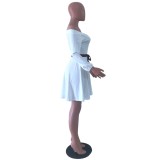 White Off Shoulder Skater Dress with Sleeves