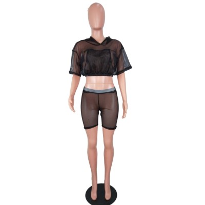 Sports Sexy See Through Mesh Crop Top and Shorts