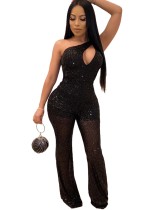 Sequins One Shoulder Cut Out Party Jumpsuit