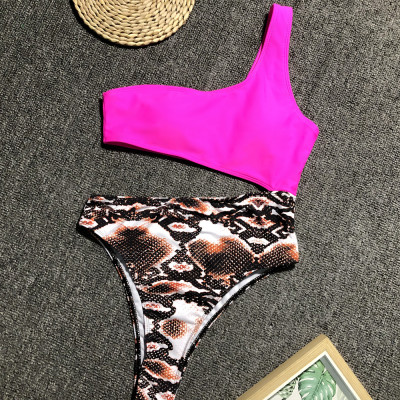 Two-Piece One Shoulder Print Swimwear