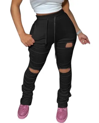 Summer Sheer Drawstrings Casual Ripped Trousers