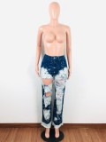White and Blue Damaged Fashion Jeans