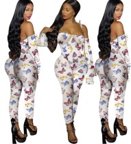 Sexy Print Off Shoulder Two Piece Jumpsuit