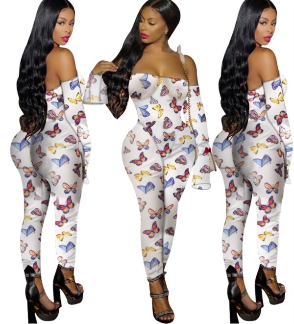 Sexy Print Off Shoulder Two Piece Jumpsuit