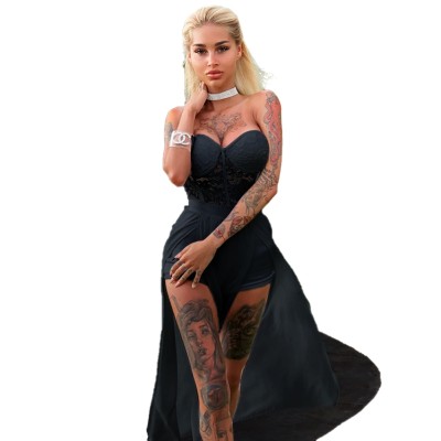 Black Sexy Strapless Slit Evening Dress