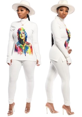 Character Print Tight Long Sleeve Shirt and Pants Set