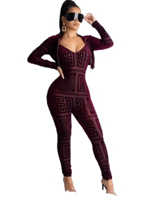 Print Straps Bodycon Jumpsuit with Matching Jacket