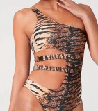 Print One Shoulder Cut Out Sexy Swimwear