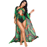 Print Green Swimsuit and Cover-Ups