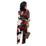 Cusual Long Sleeves Camou Jumpsuit with Belt