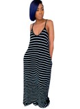Summer Striped Halter Long Maxi Dress