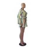 Wide Stripped Colorful Mini Dress with Sleeves