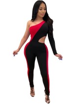 Sexy One Shoulder Contrast Bodycon Jumpsuit
