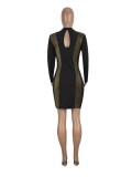 Black and Gold Cut Out Long Sleeve Mini Dress
