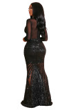 Black Sequins Long Sleeves Mermaid Evening Dress