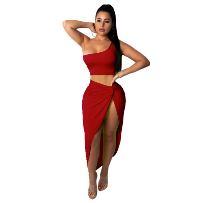 Party One Shoulder Top and Irregular Long Skirt